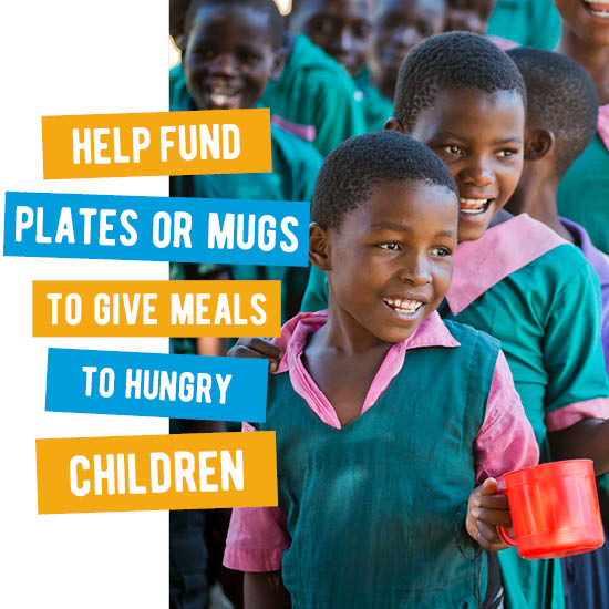 Help fund plates or mugs to give meals to hungry children